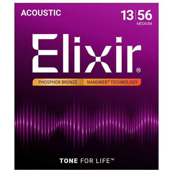 ELIXIR 16077 NANOWEB Комплект струн для акустической гитары, Light-Medium, фосфорная бронза