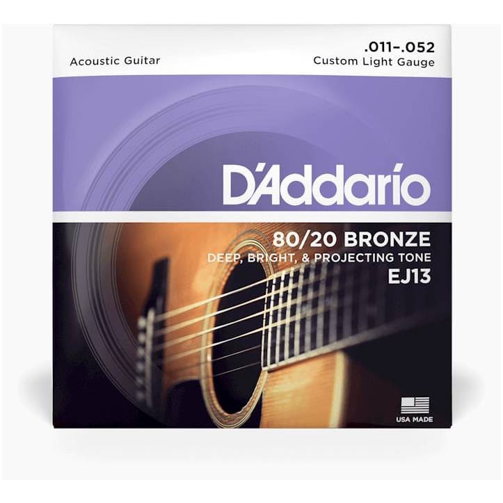 D'ADDARIO EJ13 - Струны для акустической гитары. Бронза 80/20. Custom Light 11-52
