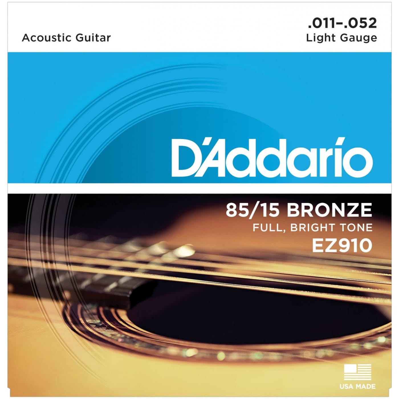 D'ADDARIO EZ910 - Струны для акустической гитары. Бронза 85/15. Light 11-52