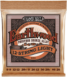 ERNIE BALL 2153 Earthwood Phosphor Bronze Light 9-46 - Струны для 12 струнной акустической гитары