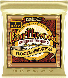 ERNIE BALL 3008 Earthwood 80/20 Bronze Rock&Blues 3 Pack 10-52 - Струны для акустической гитары