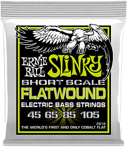 ERNIE BALL 2818 Flatwound Slinky Regular Short Scale 45-105 - Струны для бас-гитары