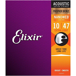 ELIXIR 16002 - Струны для акустической гитары Phosphor Bronze, NanoWeb Extra Light (010-047)