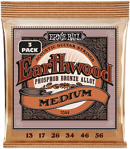 ERNIE BALL 3544 Earthwood Phosphor Bronze Medium 3 Pack 13-56 - Струны для акустической гитары