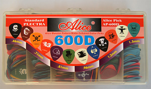 AP-600D Коробка медиаторов 600шт, 6 толщин, рисунок "Rock", Alice