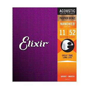 ELIXIR 16027 - Струны для акустической гитары Phosphor Bronze, NanoWeb Custom Light (011-052)