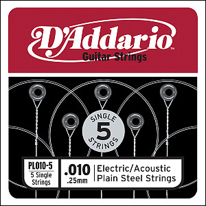 PL010-5 Plain Steel Отдельная стальная струна без обмотки 010, 5шт, D`Addario
