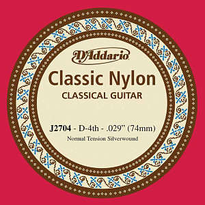 J2704 Classical Отдельная 4-ая струна для классической гитары, нейлон, норм. натяжение, D'Addario