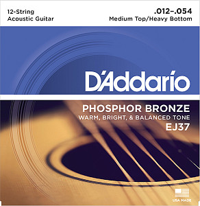 EJ37 Phosphor Bronze Комплект струн для 12-струнной гитары, ф/бр, M.Top/H.Bottom, 12-54, D'Addario