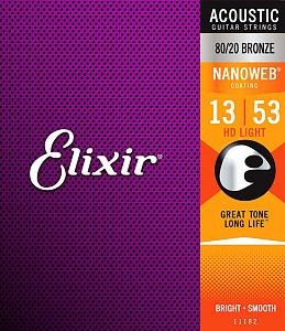 11182 NANOWEB Комплект струн для акустической гитары, HD Light, бронза 80/20, 13-53, Elixir