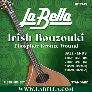 IB1244S Комплект струн для ирландского бузуки, фосф.бронза, 12-44, La Bella