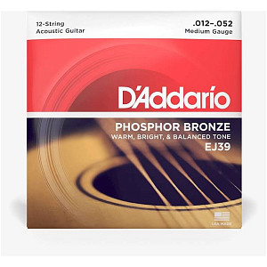 D'ADDARIO EJ39 - Струны для 12-струнной гитары; Phosphor Bronze; Medium 12-52