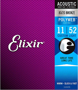 11025 POLYWEB Комплект струн для акустической гитары, Custom Light, бронза 80/20, 11-52, Elixir