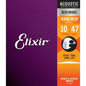 ELIXIR 11000  POLYWEB Комплект струн для акустической гитары, Extra Light, бронза 80/20