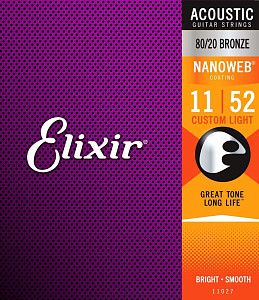 ELIXIR 11027 - Струны для акустической гитары NanoWeb Custom Light (011-052)