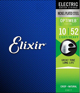 19077 Optiweb Комплект струн для электрогитары, никелированная сталь, Light/Heavy 10-52, Elixir