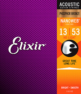 16182 NANOWEB Комплект струн для акустической гитары, HD Light, фосф.бронза, 13-53, Elixir