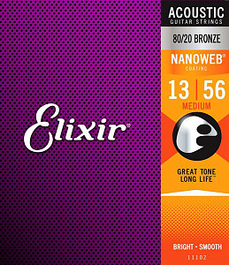 11102 NANOWEB Комплект струн для акустической гитары, Medium, бронза 80/20, 13-56, Elixir