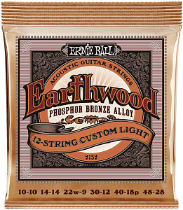 ERNIE BALL 2152 Earthwood Phosphor Bronze Custom Light 10-46 - Струны для 12 струнной акустической гитары