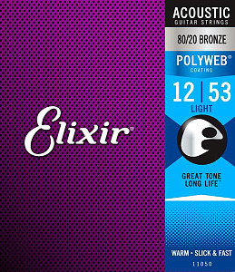11050 POLYWEB Комплект струн для акустической гитары, Light, бронза 80/20, 12-53, Elixir
