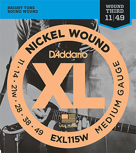 EXL115W XL NICKEL WOUND Струны для электрогитары Blues/Jazz Rock 3rd Wound 11-49 D`Addario