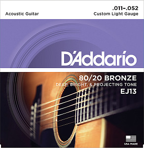 EJ13 BRONZE 80/20 Струны для акустической гитары бронза Custom Light 11-52 D`Addario
