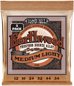 ERNIE BALL 3546 Earthwood Phosphor Bronze Medium Light 3 Pack 12-54 - Струны для акустической гитары