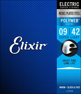 12000 POLYWEB Комплект струн для электрогитары, Super Light, никелированная сталь, 9-42, Elixir