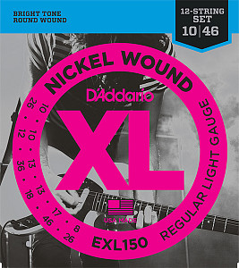 EXL150 Nickel Wound Комплект струн для 12-струнной электрогитары, Regular Light, 10-46, D'Addario