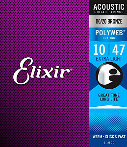 11000 POLYWEB Комплект струн для акустической гитары, Extra Light, бронза 80/20, 10-47, Elixir