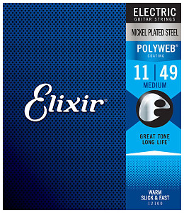 ELIXIR 12100 POLYWEB Комплект струн для электрогитары, никелированная сталь, Medium 11-49